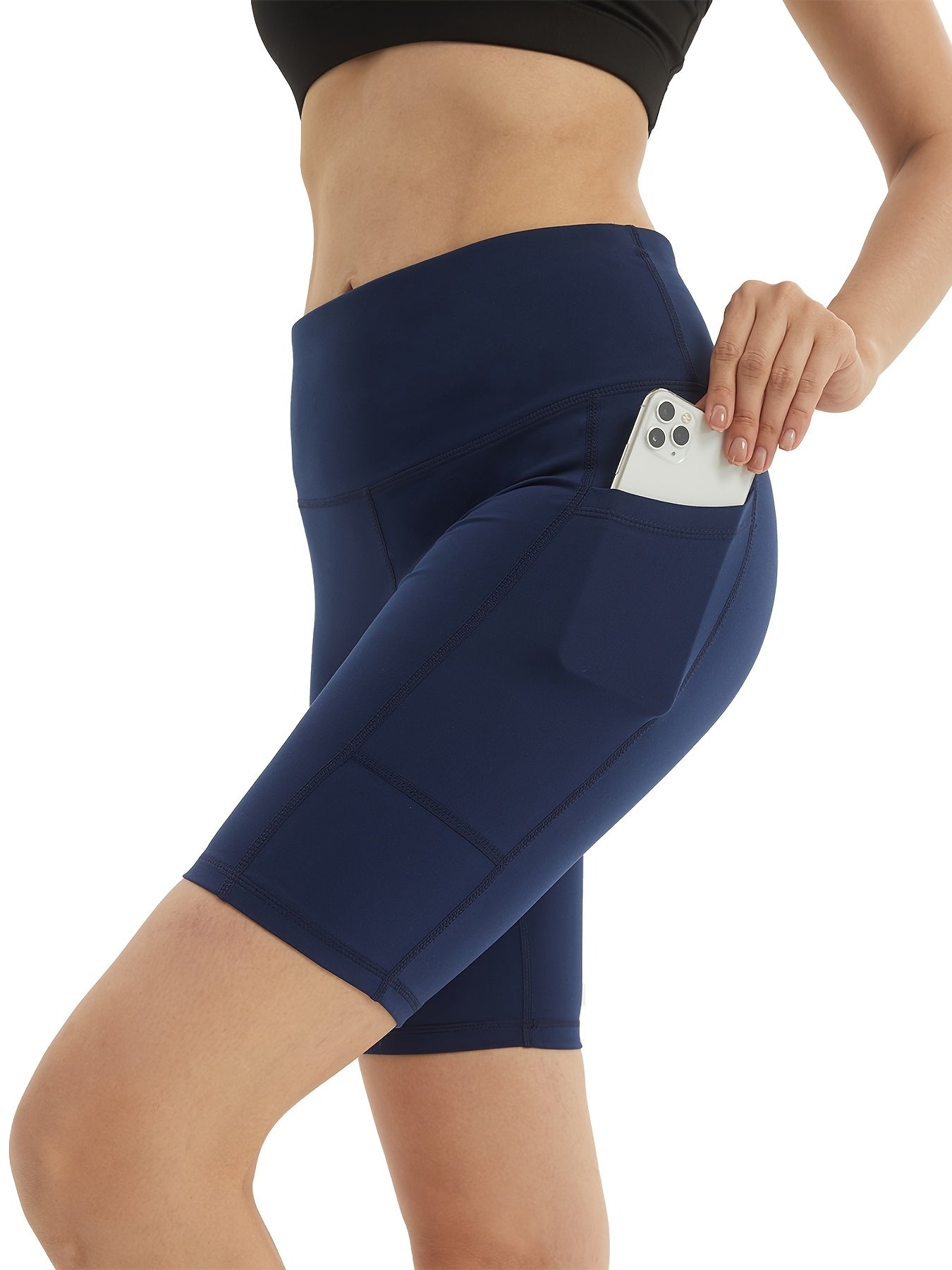 High Waisted Side Pockets Sports Shorts Yoga & Biker Shorts