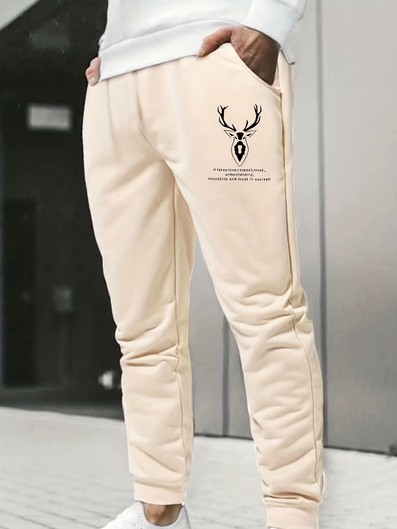 Deer Head Print Men's Jogger Pants with Drawstring Waist