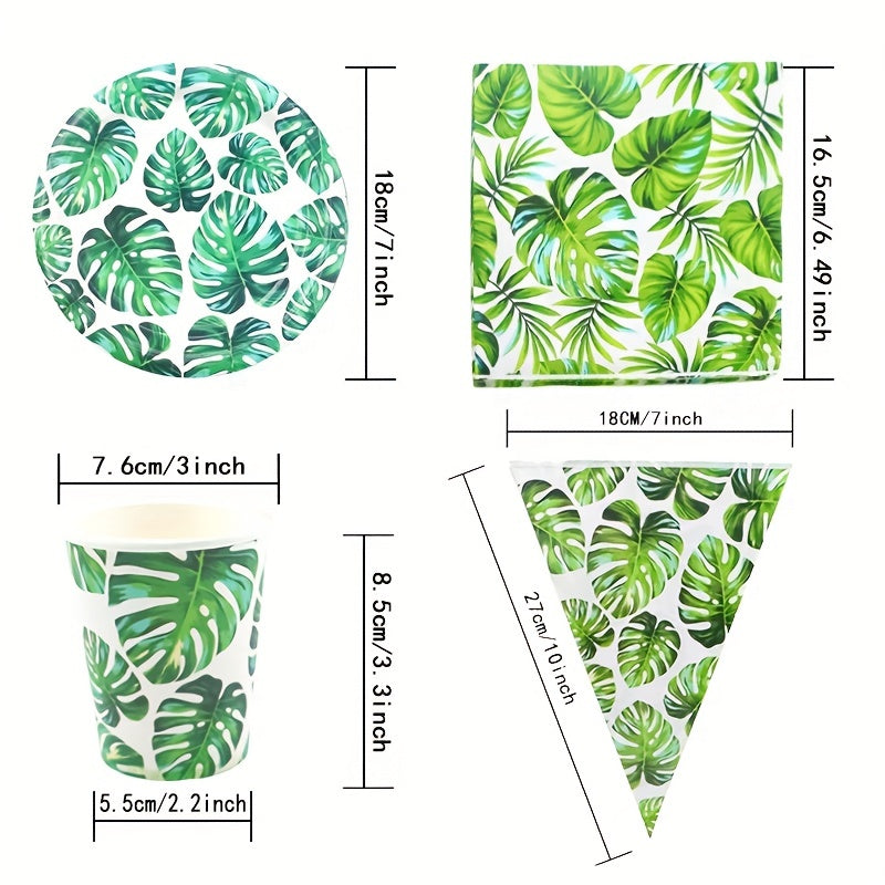 Tropical Palm Leaf Party Supplies 10pcs Plates Cups Napkins Hawaiian Luau