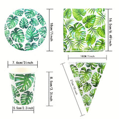 Tropical Palm Leaf Party Supplies 10pcs Plates Cups Napkins Hawaiian Luau
