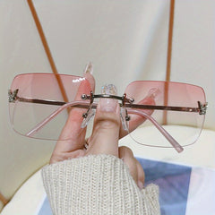 Gradient Rimless Sunglasses Unisex Y2K Rhinestone Butterfly Decor Glasses