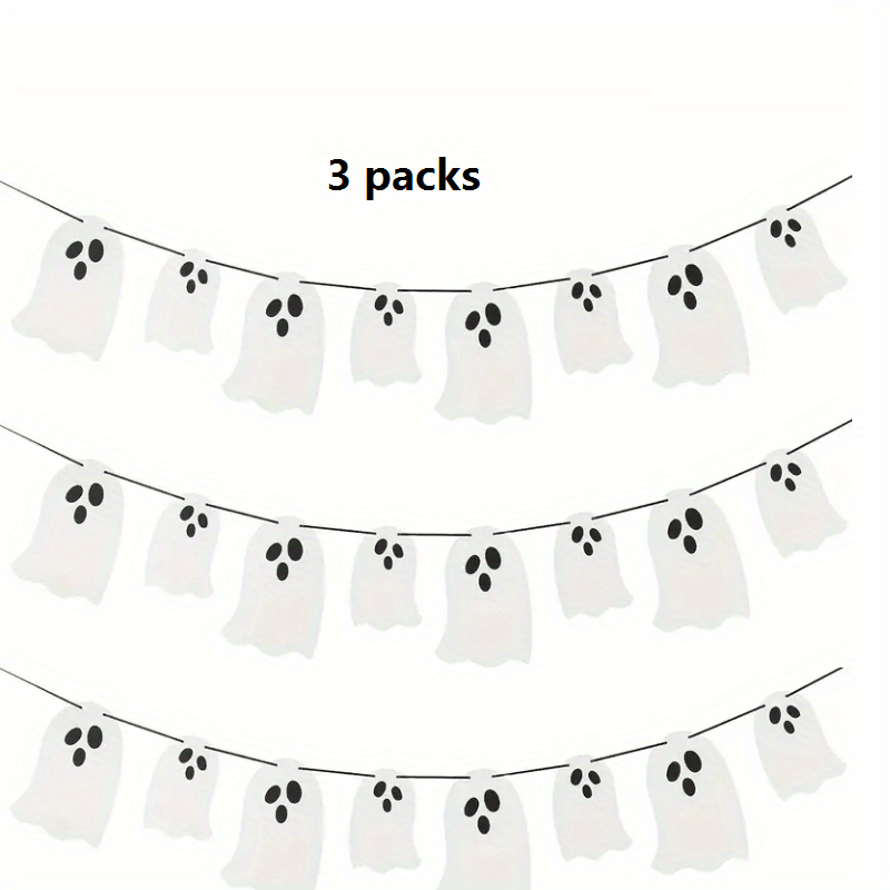 3pcs Halloween Hanging Ghost Banner Glitter Decorations