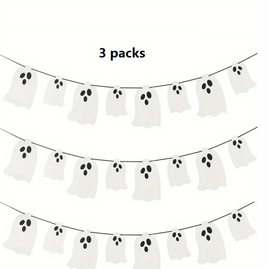 3pcs Halloween Hanging Ghost Banner Glitter Decorations