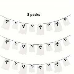 3pcs Halloween Hanging Ghost Banner Glitter Decorations