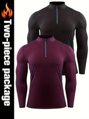 Men's Quick Drying Long Sleeve Shirt - High Stretch Crew Neck Undershirts