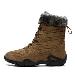 EXSHERO Men's Snow Boots Warm Fleece Outdoor Hiking Light Brown Winter