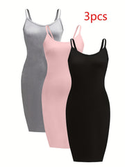 3 Pack Sexy Lounge Dress Set Women's Plus Solid Scoop Neck Medium Stre