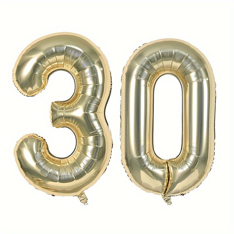 6 Cm Light Golden Number Balloons with Ribbon and Straw