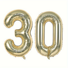 6 Cm Light Golden Number Balloons with Ribbon and Straw