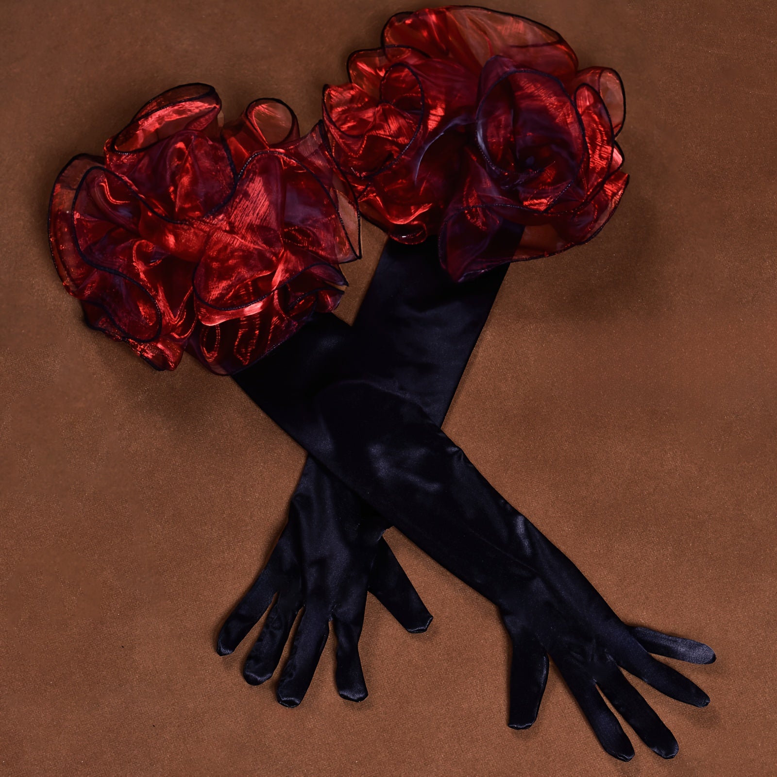Vintage Long Wedding Gloves Red Floral Cuff Elbow Length Women Hand Wash