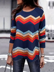 Colorblock Stripe Print Pullover Sweatshirt Long Sleeve Crew Neck