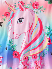 Girls' Unicorn Cartoon Print Sleeveless Tank Dress