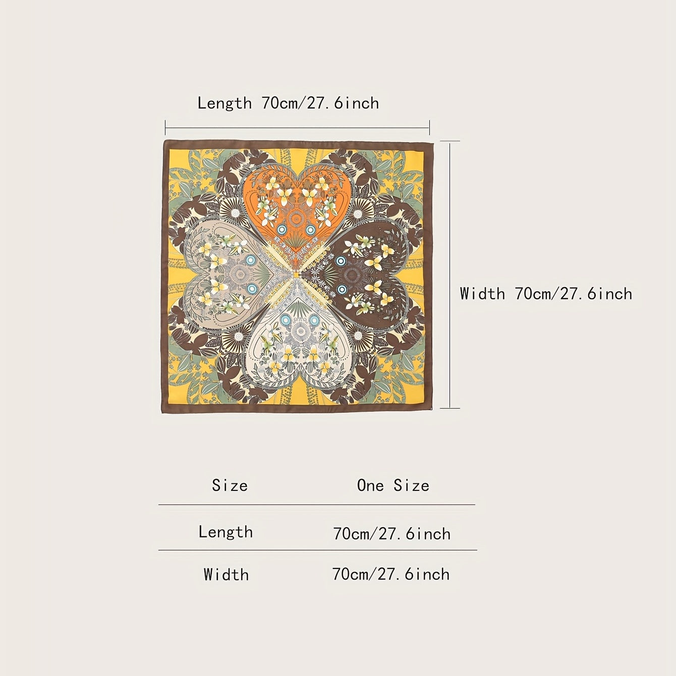 Brown Floral Block Bandana Boho Geometric Print Square Scarf