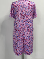 Allover Floral Print Short Sleeve Pleated Dress With Pockets