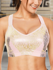 Plus Snakeskin Print Strappy Sports Bra
