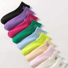 10 Pairs Smiling Print Crew Short Socks Women's Stockings Hosiery