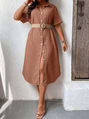 Women's Solid Textured Button Up Shirt Dress