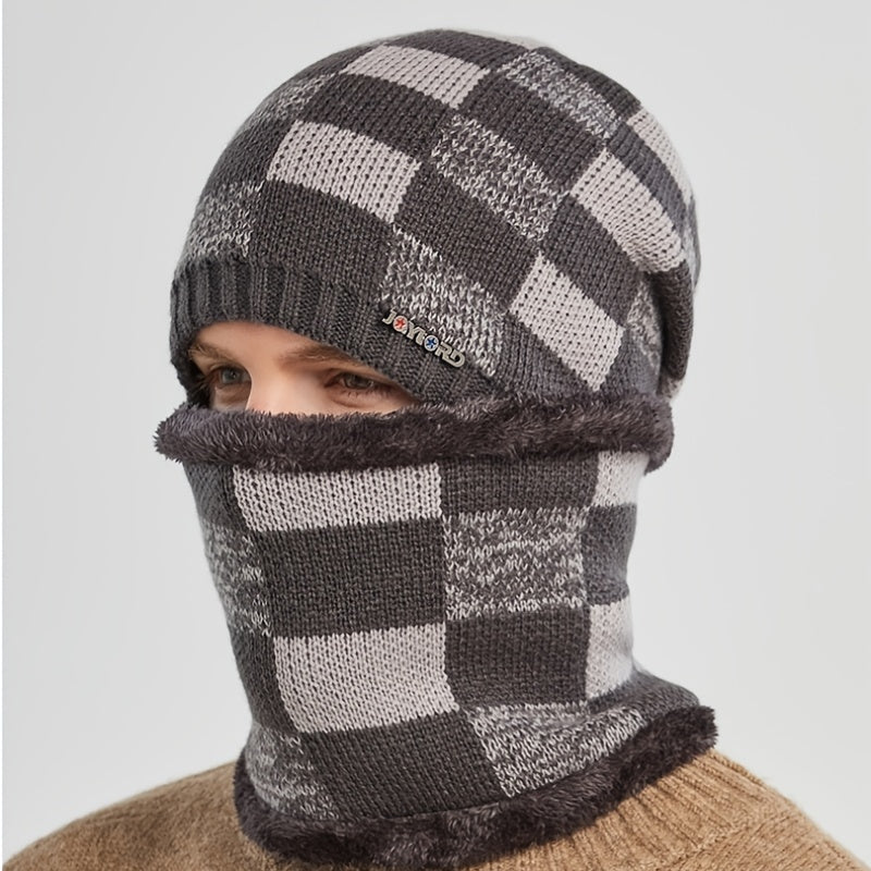 Winter Hat Pullover Cap Scarf Two piece Set Plus Velvet Thick Woolen Cap