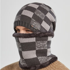 Winter Hat Pullover Cap Scarf Two piece Set Plus Velvet Thick Woolen Cap