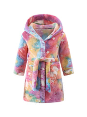 Cartoon Pattern Hooded Flannel Bathrobe for Girls