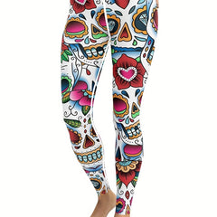 Skull And Flower Yoga Leggings For Halloween High Waist Fitness Pants