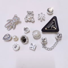 Triangle Silver Pearl Bear Rhinestone Shoe Decor Set