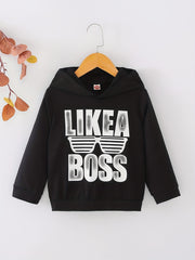 Letter Print Boys Hooded Sweatshirt Spring Fall Kids Clothing