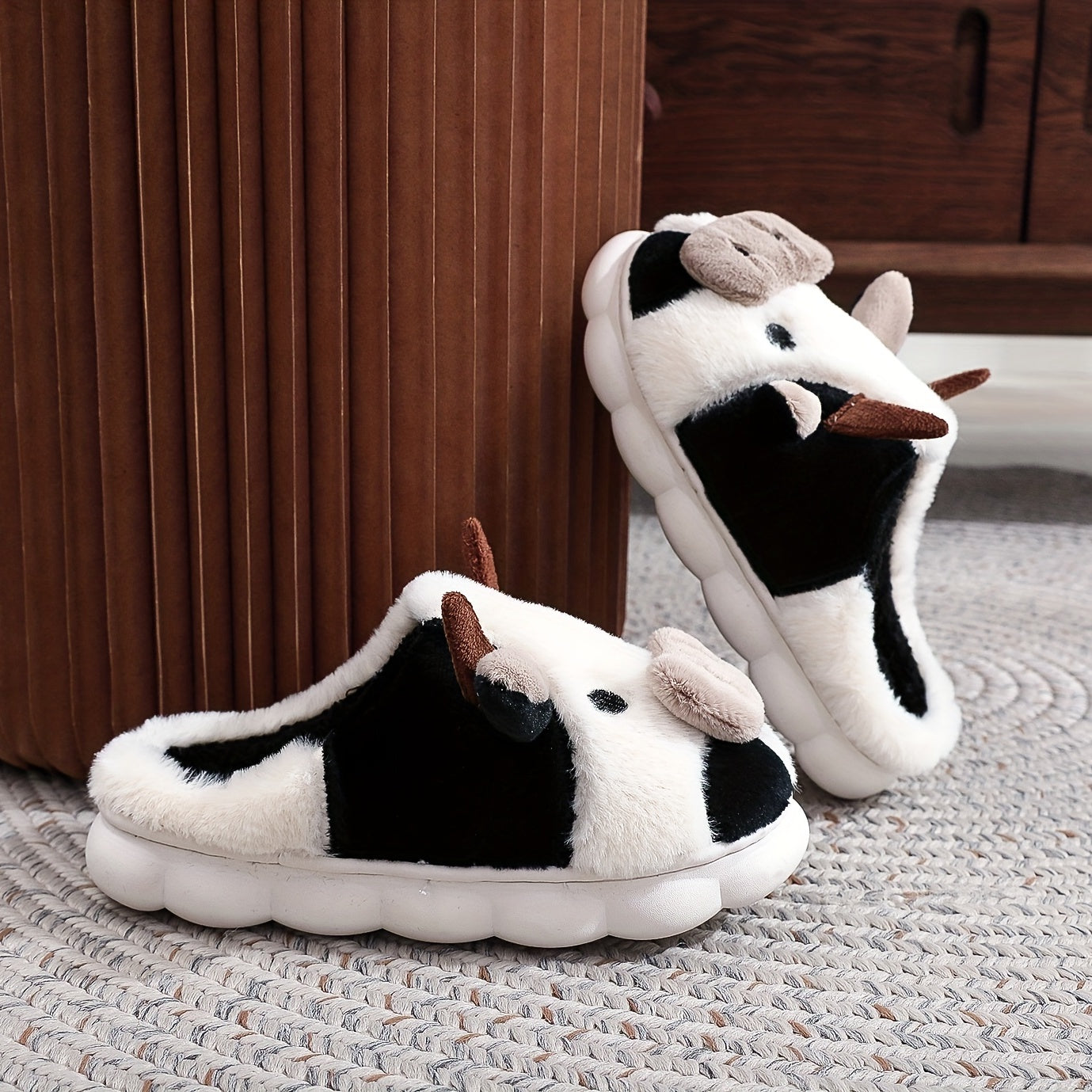 Women's Cow Slippers Plush Lined Platform Shoes