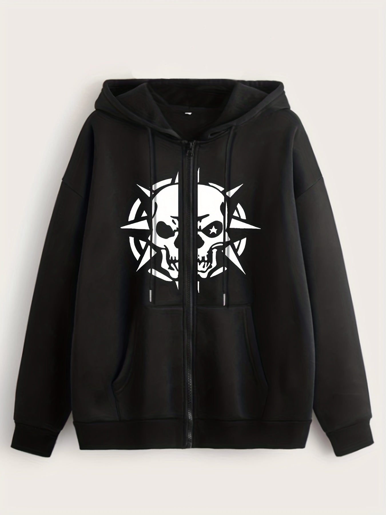 Skull Print Zip Up Hoodie Sweatshirt Coat