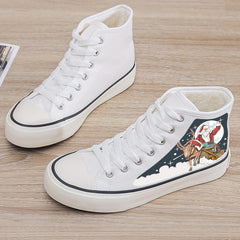 Christmas Santa & Reindeer Print Plush Lined Thermal Sneakers