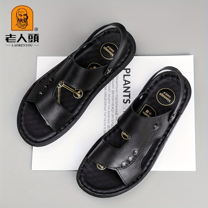LAORENTOU Men's Leather Sandals Non Slip Sandals For Outdoor Beach