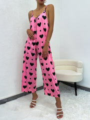 Heart Print Pink & Scoop Neck Jumpsuit Women's Swimwear