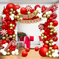 142pcs Christmas Balloon Arch Garland Kit - Red Golden Candy Cane Balloons
