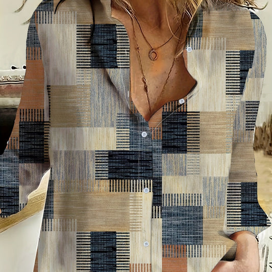Patchwork Print Long Sleeve Button Up Shirt