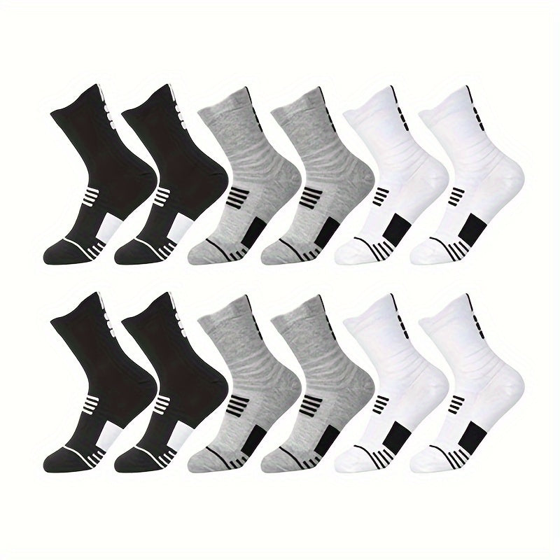 6 Pairs Men's Mid Crew Sport Socks Absorbent Breathable For Basketball Running
