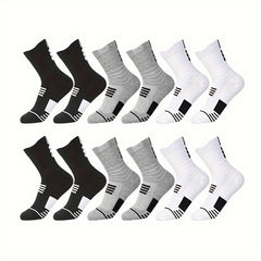 6 Pairs Men's Mid Crew Sport Socks Absorbent Breathable For Basketball Running