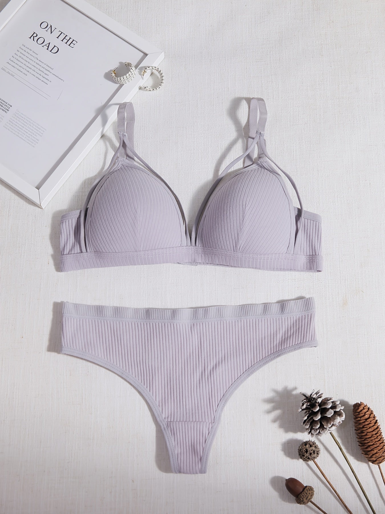 Sheer Lace Matching Lingerie Set Push Up Underwire Intimates Bra & Low Cut Bikin