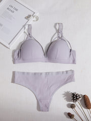 Sheer Lace Matching Lingerie Set Push Up Underwire Intimates Bra & Low Cut Bikin