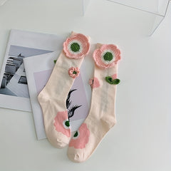 Flower Decor Calf Socks All match Knee High Socks