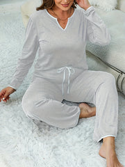 Contrast Trim Tee & Lace Up Pants Lounge Set Pajama