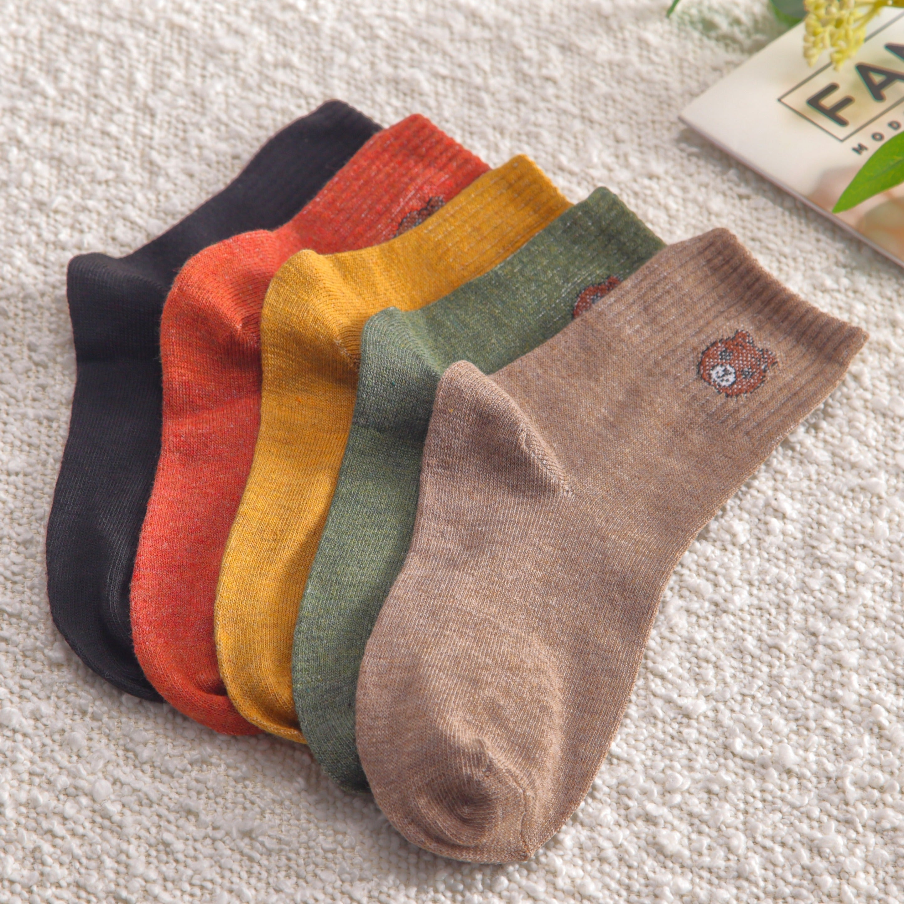 5 Pairs Cartoon Bear Print Socks Comfy & Crew Women's Stockings