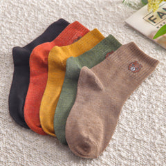 5 Pairs Cartoon Bear Print Socks Comfy & Crew Women's Stockings