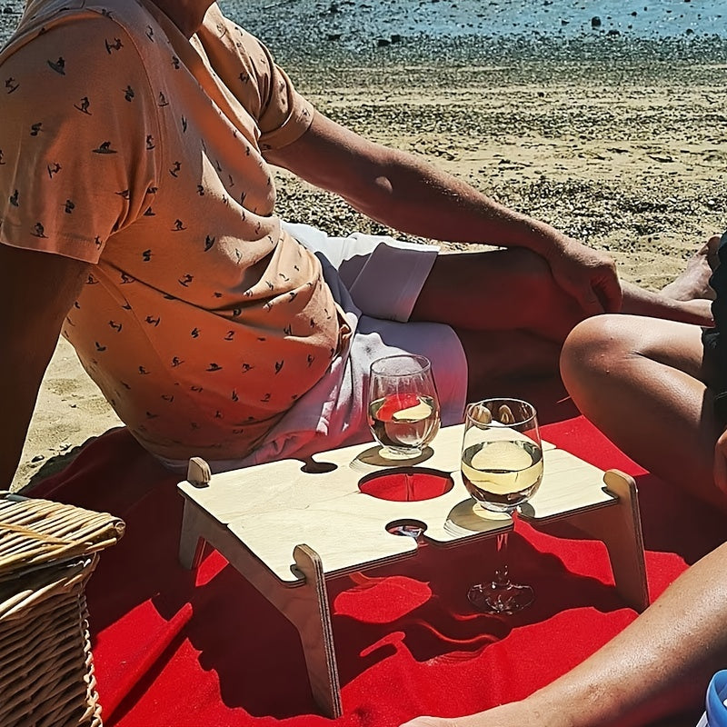 Portable Folding Wooden Wine Table for Family Tourist Outdoor Beach Picnic