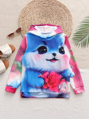 Flower Kitty Graphic Hoodie for Girls