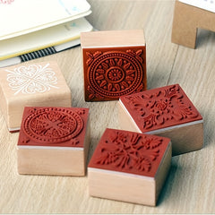 6pcs Vintage Square Wooden Seal Vintage Pattern Seal DIY Journal Seal
