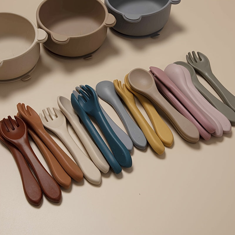 2pcs Baby Silicone BPA-Free Tableware Set with Spoon & Fork
