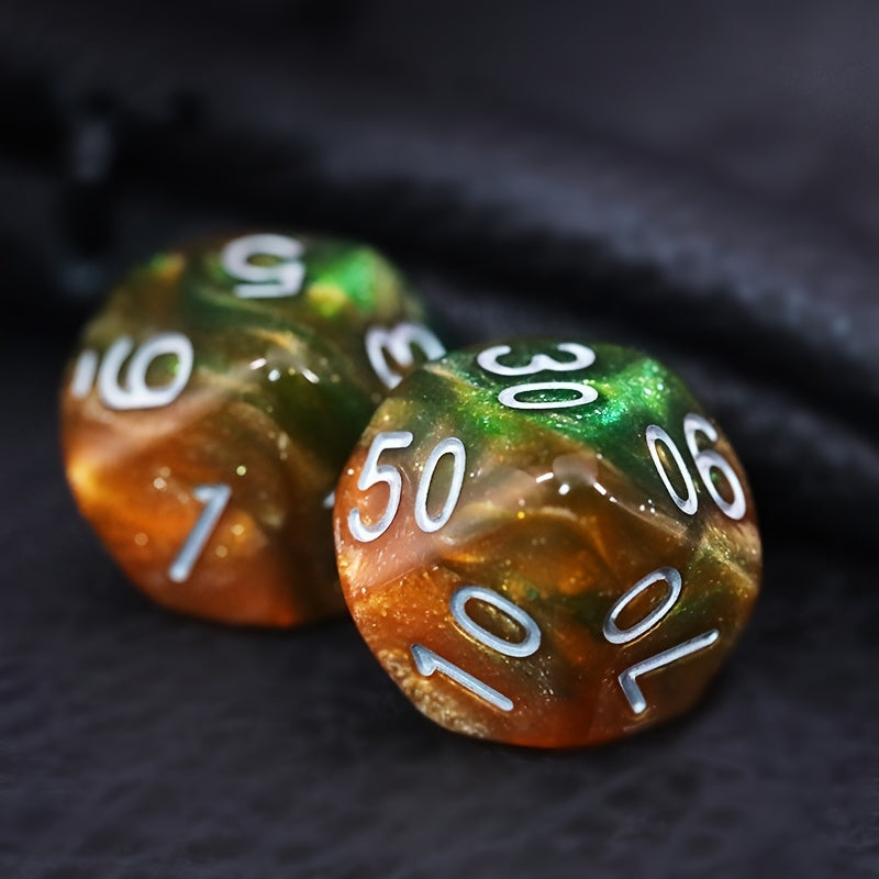 7pc Yellow & Green Star Dice Set for MTG RPG Board Games