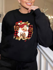 Christmas Lounge Top Women's Plus Santa Claus & Plaid Print