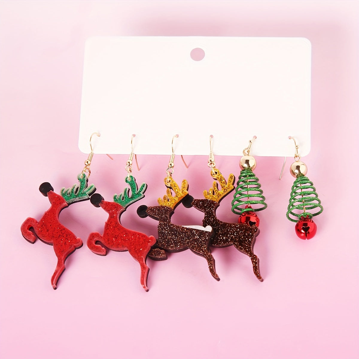 3 Pairs Set Christmas Elk Dangle Earrings