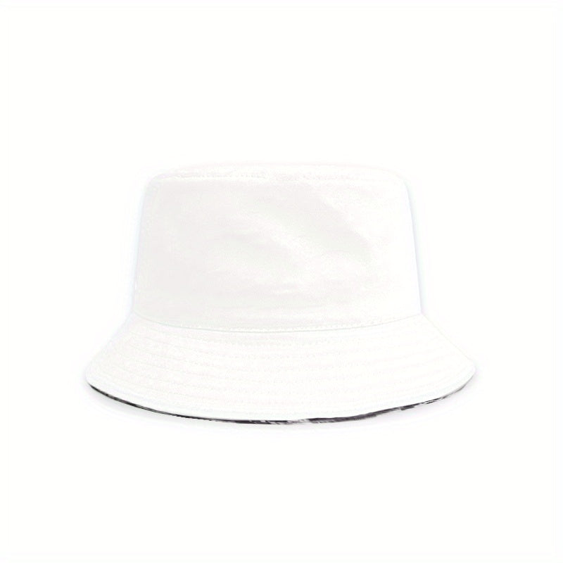 Unisex Wide Brim Sunshade Bucket Hat Coconut Tree Print Double Sided Sun Hat